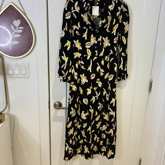 NWT Mango Black Floral Belted Shirt Midi Dress Small - Picture 6 of 14